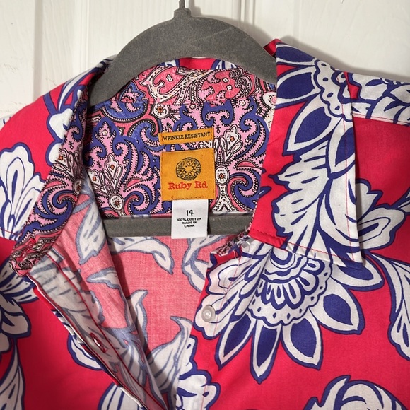 Ruby Rd 100%cotton wrinkle resistant button up long sleeve shirt pink purple 14 - Picture 3 of 12